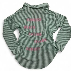 No Comment Beachy Green Button-Up Shirt with Pink Graphic Text